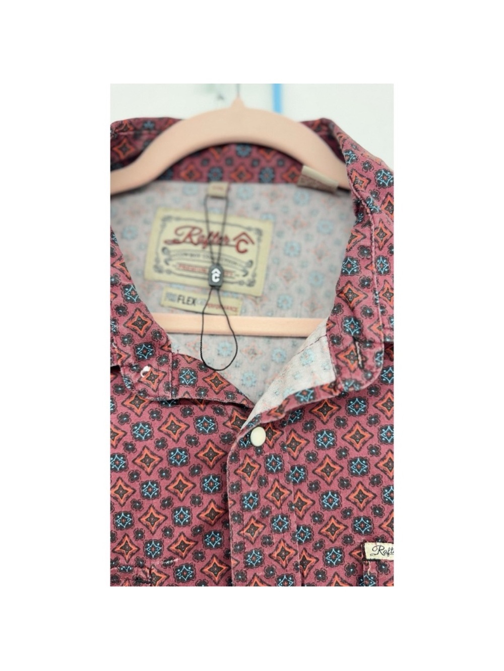 Rafter C Shirt Mens XXL Burgundy Print  Flex Performance Western Pearl Snap